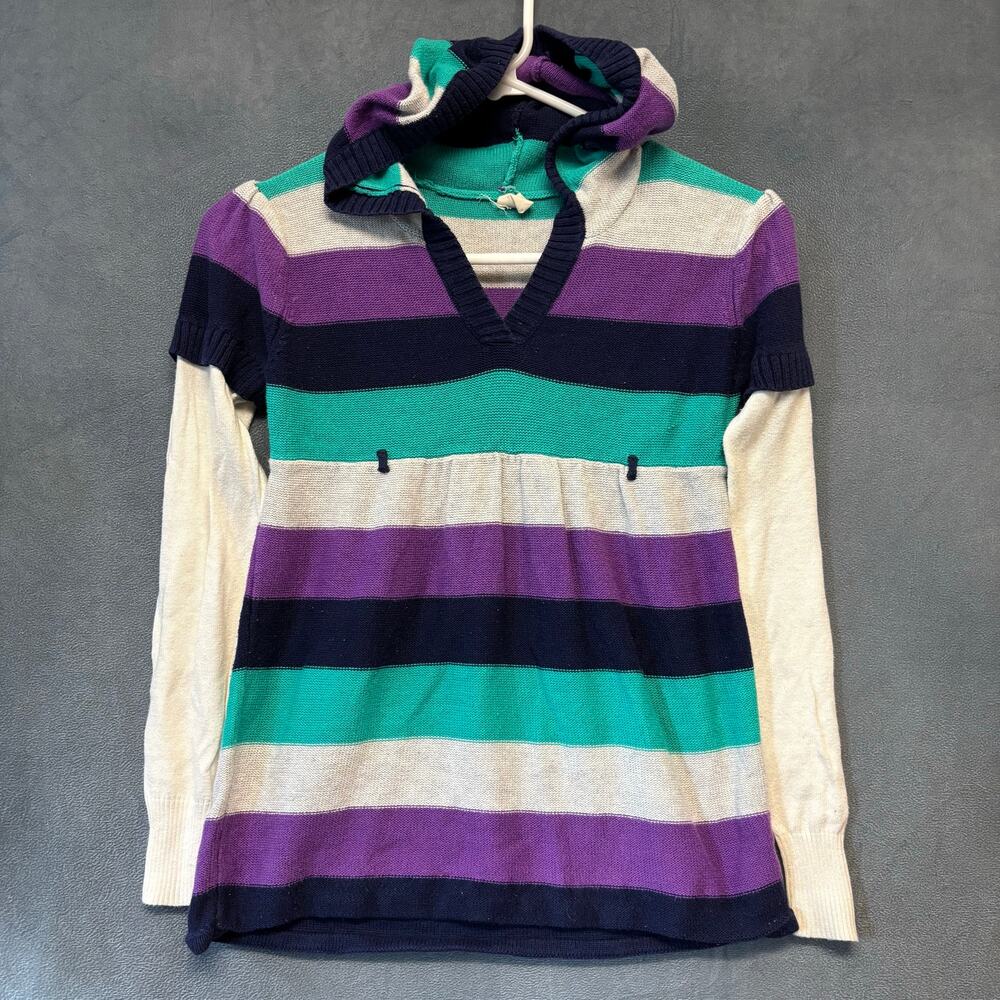 Old Navy Vintage Girls Striped Hooded Tunic Sweater Dress Sz 8 Cottagecore